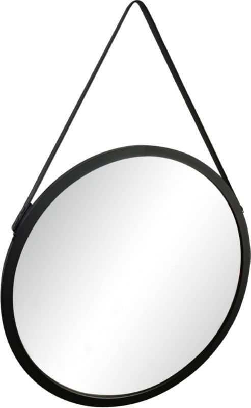 Rundt loftspejl 63 cm med sort ramme og rem