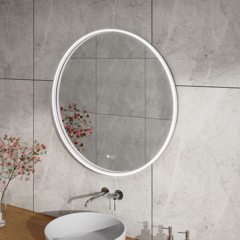Rundt LED-spejl 60 cm Sort med Anti-dug