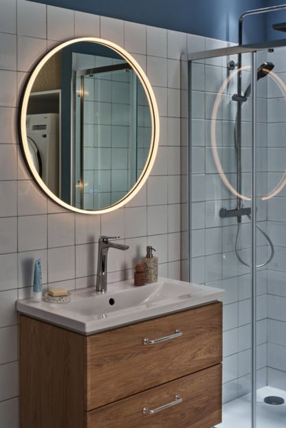 Rundt LED-spejl 60 cm Sort med Anti-dug