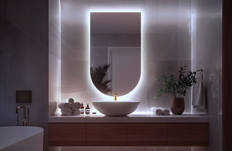 Ovalt LED-spejl Tulup 50x90 cm med kantskåret kant og koldt lys til garderobe, 1 stk.