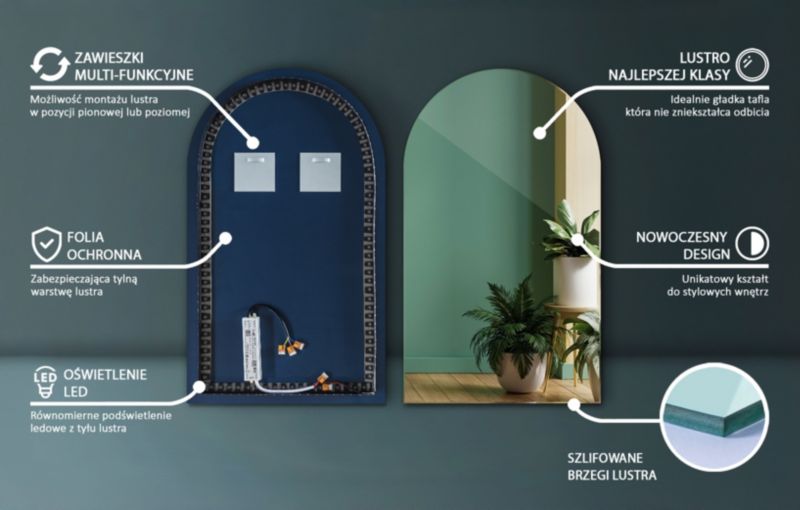 Ovalt LED-spejl Tulup 50x90 cm med kantskåret kant og koldt lys til garderobe, 1 stk.