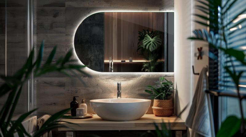 Ovalt LED-spejl Tulup 50x90 cm med kantskåret kant og koldt lys til garderobe, 1 stk.