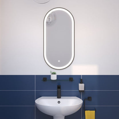 Ovalt LED-spejl 40 x 80 cm Sort med Touch-dæmper
