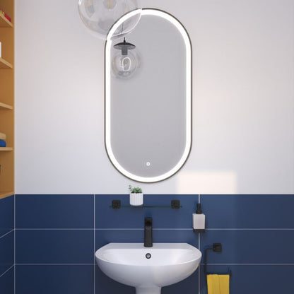Ovalt Spejl med LED-lys 50x100 cm Sort