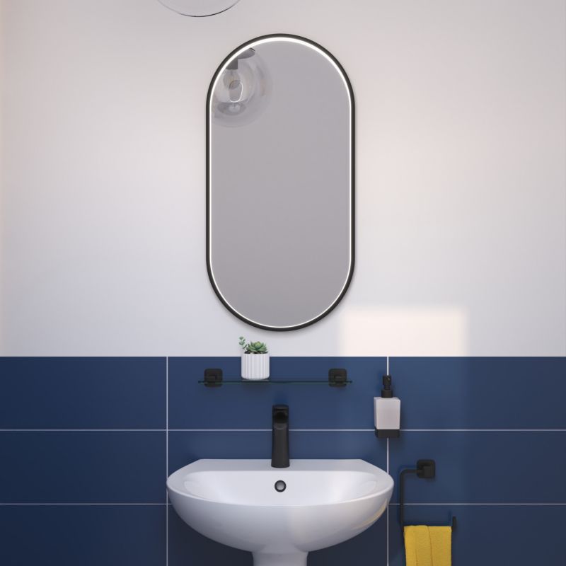 Ovalt LED-spejl 40 x 80 cm Sort med Touch-dæmper