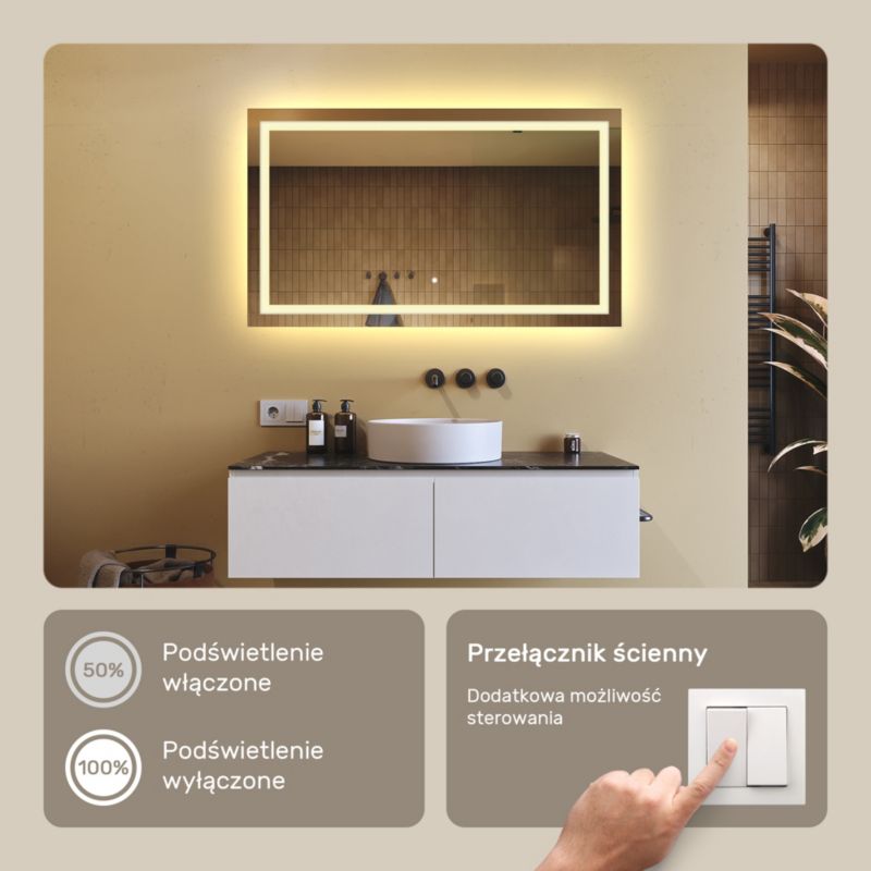 LED Badeværelsesspejl 120x70 cm med Touch-Kontakt 3000K | 5906506531053