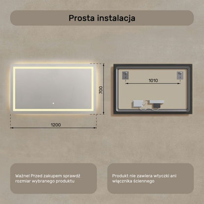 LED Badeværelsesspejl 120x70 cm med Touch-Kontakt 3000K | 5906506531053