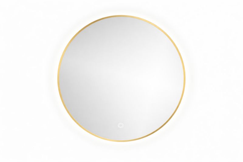 Rundt LED-spejl 80 cm med baggrundsbelysning, gylden ramme, touch-kontakt og varmefolie
