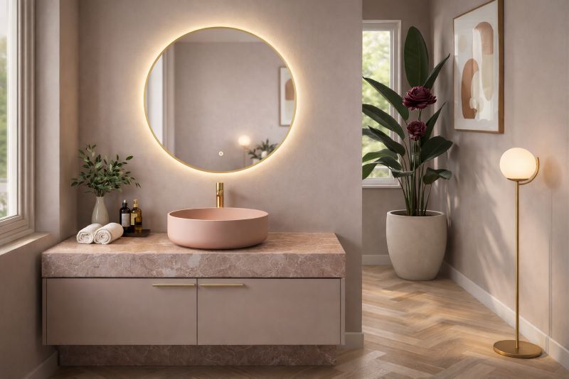 Rundt LED-spejl 80 cm med baggrundsbelysning, gylden ramme, touch-kontakt og varmefolie