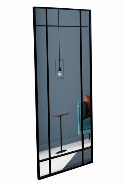 Rektangulært BD Art-spejl med sprosser i sort industriel ramme 60 x 160 cm til stue, 1 stk.