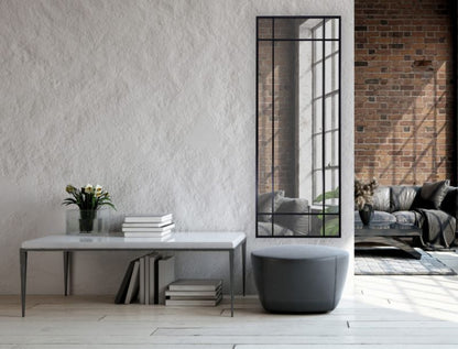Rektangulært BD Art-spejl med sprosser i sort industriel ramme 60 x 160 cm til stue, 1 stk.