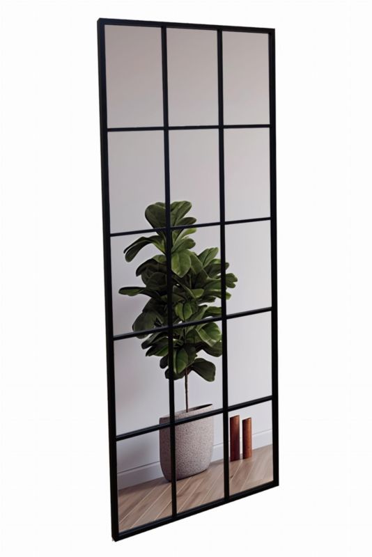 Rektangulært BD art-spejl med sprosser i ramme 60x160 cm til stue, sort, industriel, 1 stk.