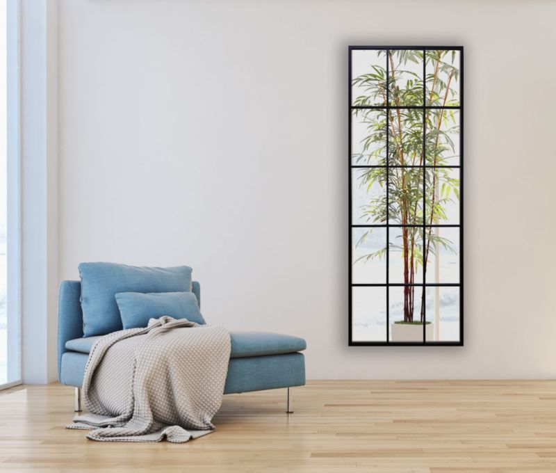 Rektangulært BD art-spejl med sprosser i ramme 60x160 cm til stue, sort, industriel, 1 stk.