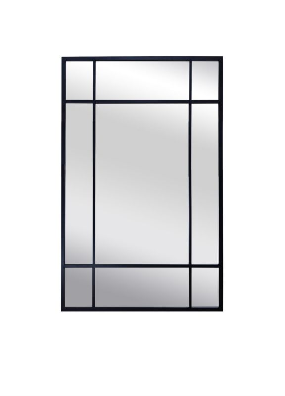 Rektangulært BD Art-spejl med sprosser i sort industriel ramme 70x100 cm til stue, 1 stk.