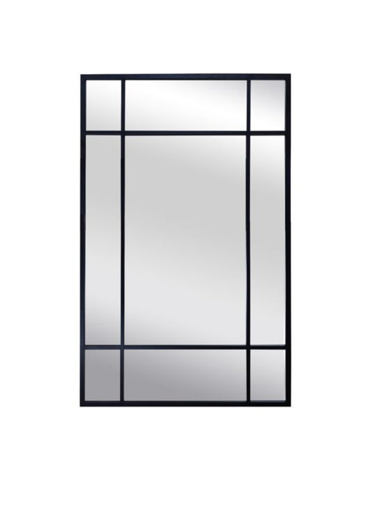 Rektangulært BD Art-spejl med sprosser i sort industriel ramme 70x100 cm til stue, 1 stk.