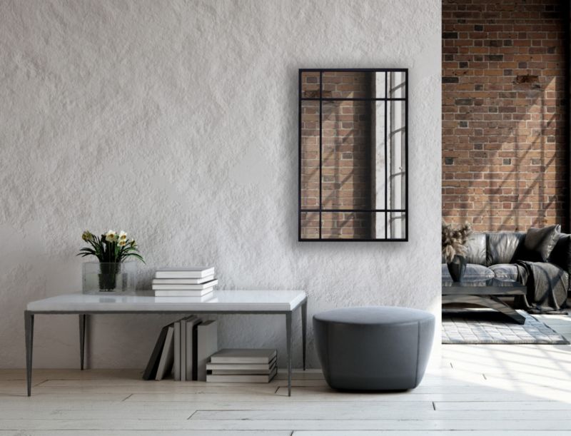 Rektangulært BD Art-spejl med sprosser i sort industriel ramme 70x100 cm til stue, 1 stk.