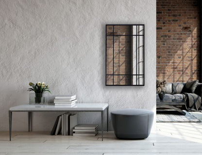 Rektangulært BD Art-spejl med sprosser i sort industriel ramme 70x100 cm til stue, 1 stk.