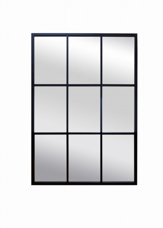 Rektangulært BD art-spejl i ramme med sprosser 70x100 cm til stue, sort industrial design, 1 stk.