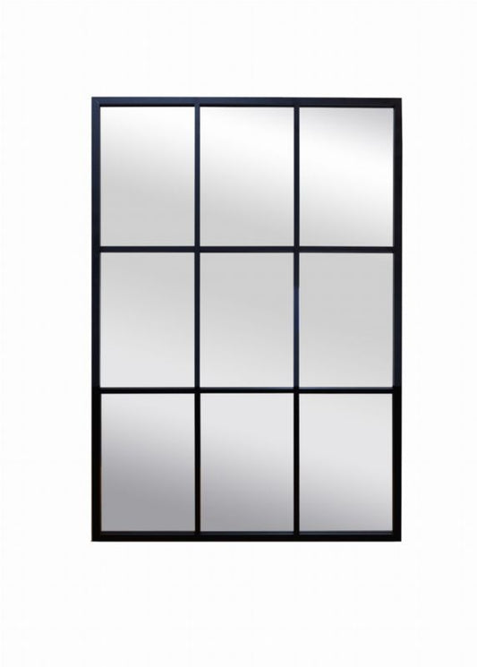 Rektangulært BD art-spejl i ramme med sprosser 70x100 cm til stue, sort industrial design, 1 stk.
