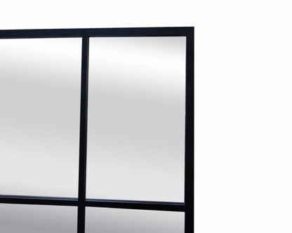 Rektangulært BD art-spejl i ramme med sprosser 70x100 cm til stue, sort industrial design, 1 stk.
