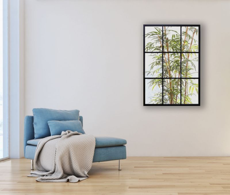 Rektangulært BD art-spejl i ramme med sprosser 70x100 cm til stue, sort industrial design, 1 stk.