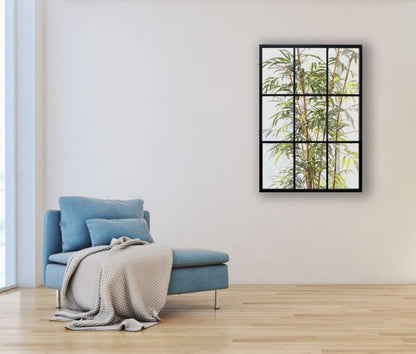 Rektangulært BD art-spejl i ramme med sprosser 70x100 cm til stue, sort industrial design, 1 stk.