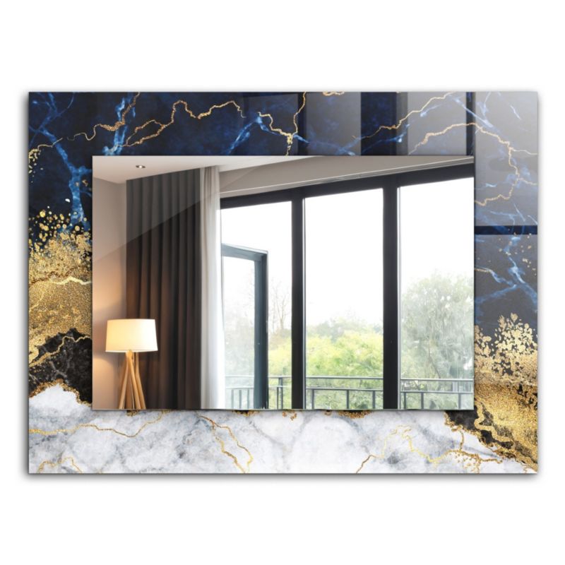 Rektangulært spejl Tulup abstrakt marmor 80x60 cm på bagplade, 1 stk.