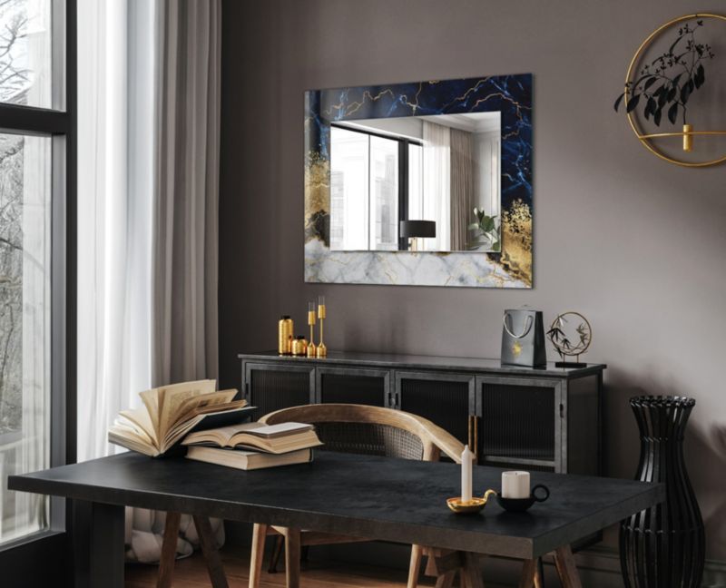 Rektangulært spejl Tulup abstrakt marmor 80x60 cm på bagplade, 1 stk.