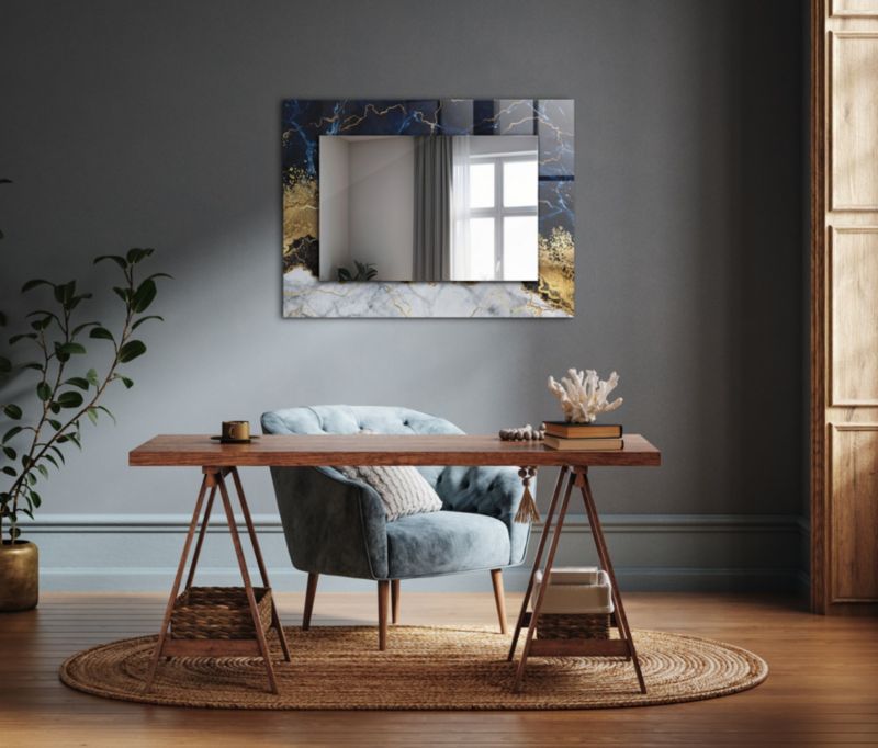 Rektangulært spejl Tulup abstrakt marmor 80x60 cm på bagplade, 1 stk.