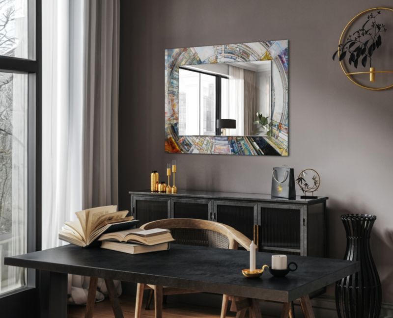 Rektangulært spejl Tulup abstrakt mosaik 80x60 cm farverigt på bagplade 1 stk.