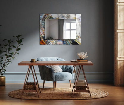 Rektangulært spejl Tulup abstrakt mosaik 80x60 cm farverigt på bagplade 1 stk.