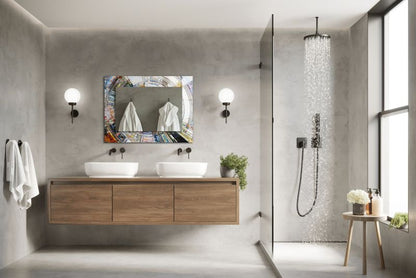 Rektangulært spejl Tulup abstrakt mosaik 80x60 cm farverigt på bagplade 1 stk.