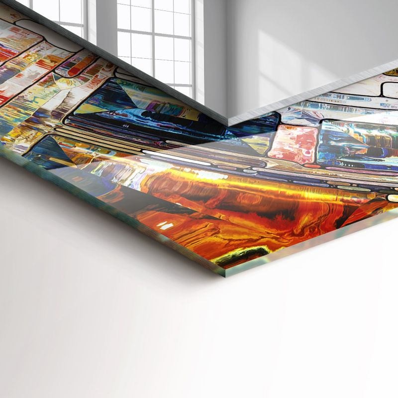 Rektangulært spejl Tulup abstrakt mosaik 80x60 cm farverigt på bagplade 1 stk.