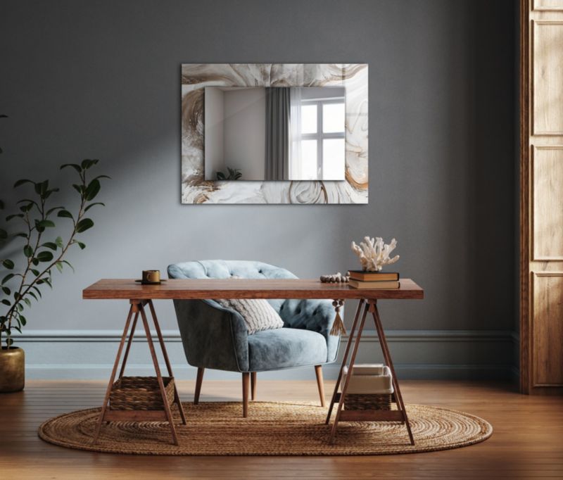 Rektangulært Tulup-spejl med abstrakt mønster 80x60 cm, 1 stk.