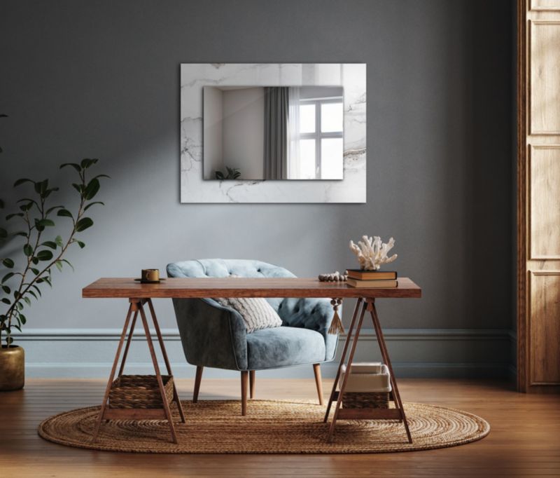 Rektangulært Tulup-spejl med hvidt mønster 80x60 cm elegant på bagplade, 1 stk.