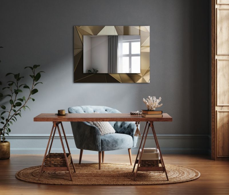 Rektangulært Tulup-spejl med geometriske former 80x60 cm kunstnerisk på baggrund, 1 stk.