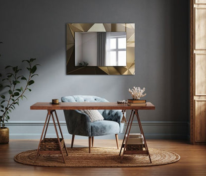 Rektangulært Tulup-spejl med geometriske former 80x60 cm kunstnerisk på baggrund, 1 stk.