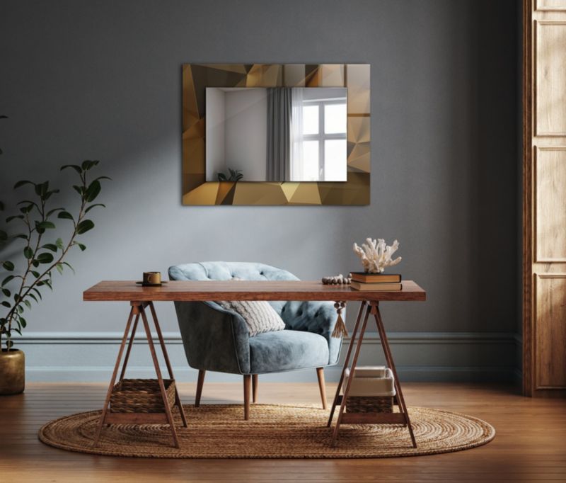 Rektangulært Tulup-spejl med geometriske former 80x60 cm på bagplade, 1 stk.