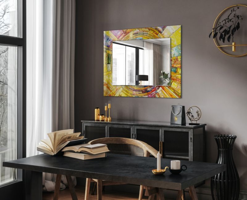 Rektangulært spejl Tulup med farverig mosaik 80x60 cm på bagplade, 1 stk.