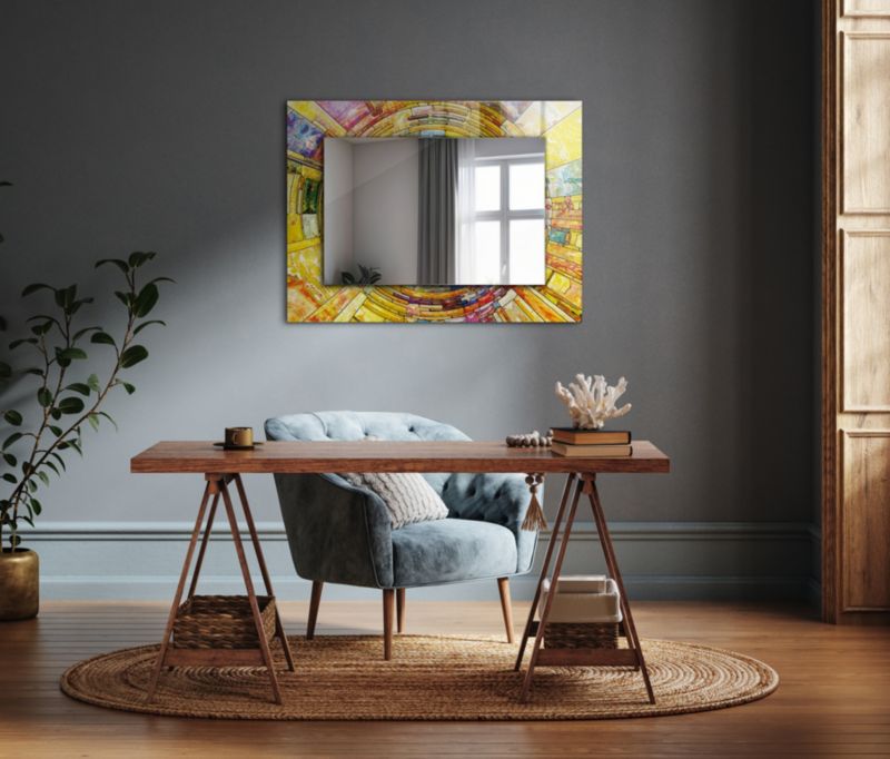 Rektangulært spejl Tulup med farverig mosaik 80x60 cm på bagplade, 1 stk.