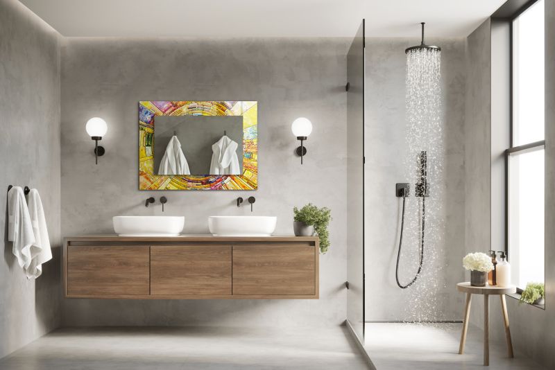 Rektangulært spejl Tulup med farverig mosaik 80x60 cm på bagplade, 1 stk.