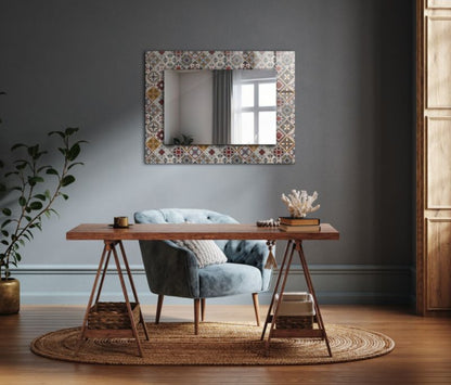Rektangulært spejl Tulup med farverige mønstre 80x60 cm på bagplade, 1 stk.