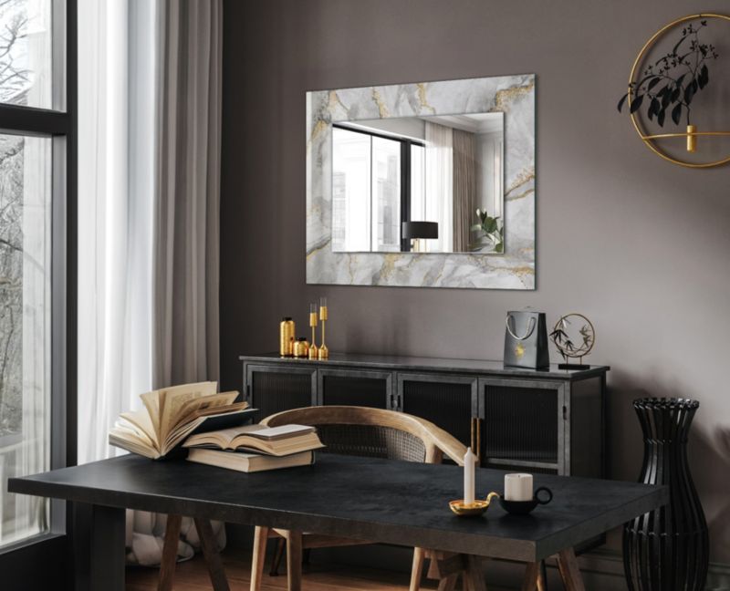 Rektangulært Tulup Marmormønster Spejl 80x60 cm Moderne med Bagplade, 1 stk.