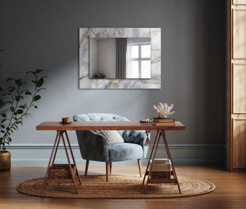Rektangulært Tulup Marmormønster Spejl 80x60 cm Moderne med Bagplade, 1 stk.