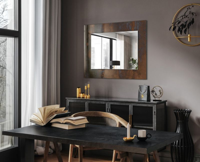 Rektangulært spejl Tulup Rust Metal 80x60 cm industrielt på bagplade 1 stk.