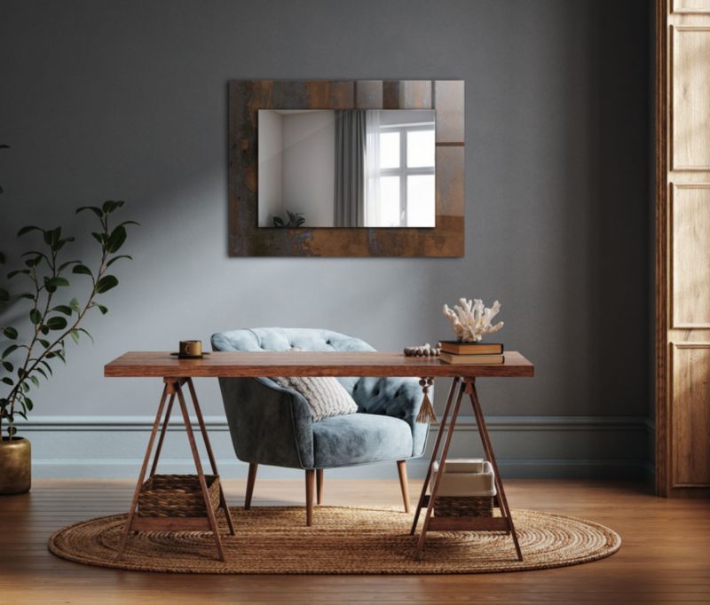Rektangulært spejl Tulup Rust Metal 80x60 cm industrielt på bagplade 1 stk.