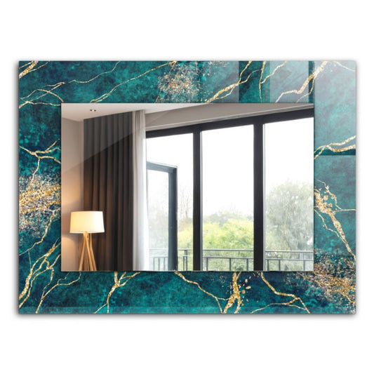 Rektangulært spejl Tulup grøn marmor 80x60 cm elegant 1 stk.