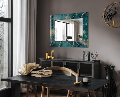 Rektangulært spejl Tulup grøn marmor 80x60 cm elegant 1 stk.