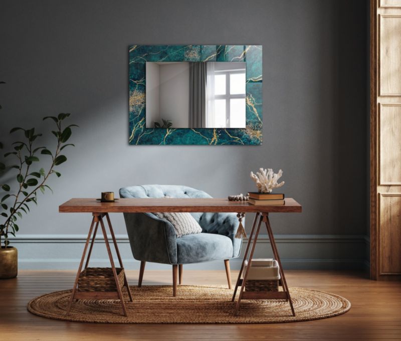 Rektangulært spejl Tulup grøn marmor 80x60 cm elegant 1 stk.