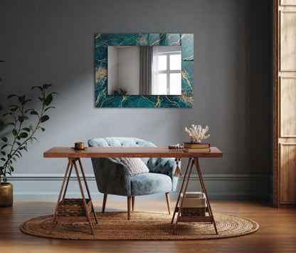 Rektangulært spejl Tulup grøn marmor 80x60 cm elegant 1 stk.
